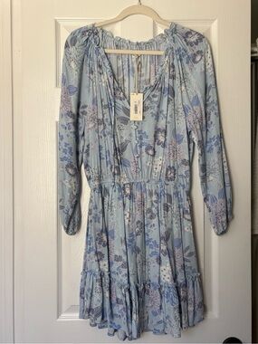 Light Blue Floral Long-Sleeve Tiered Mini Dress | NWT